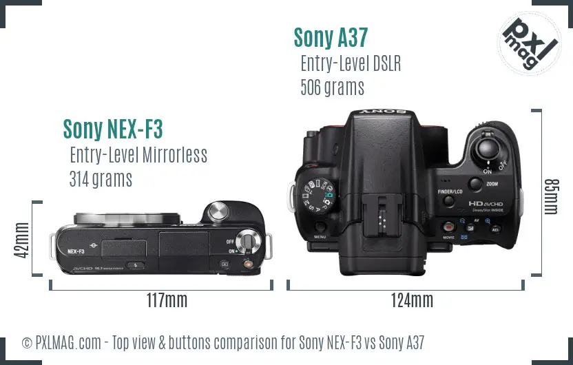 Sony NEX-F3 vs Sony A37 top view buttons comparison