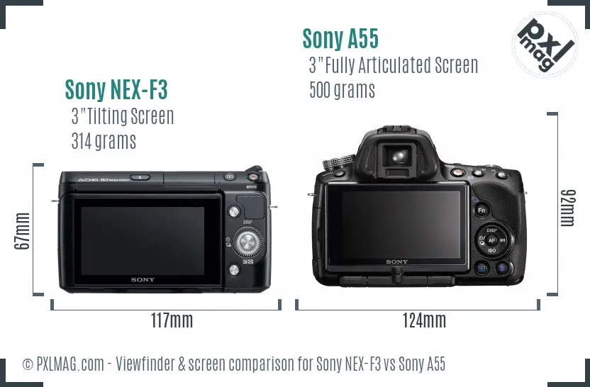 Sony NEX-F3 vs Sony A55 Screen and Viewfinder comparison