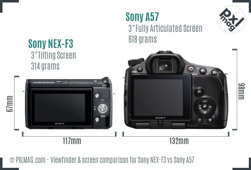 Sony NEX-F3 vs Sony A57 Screen and Viewfinder comparison