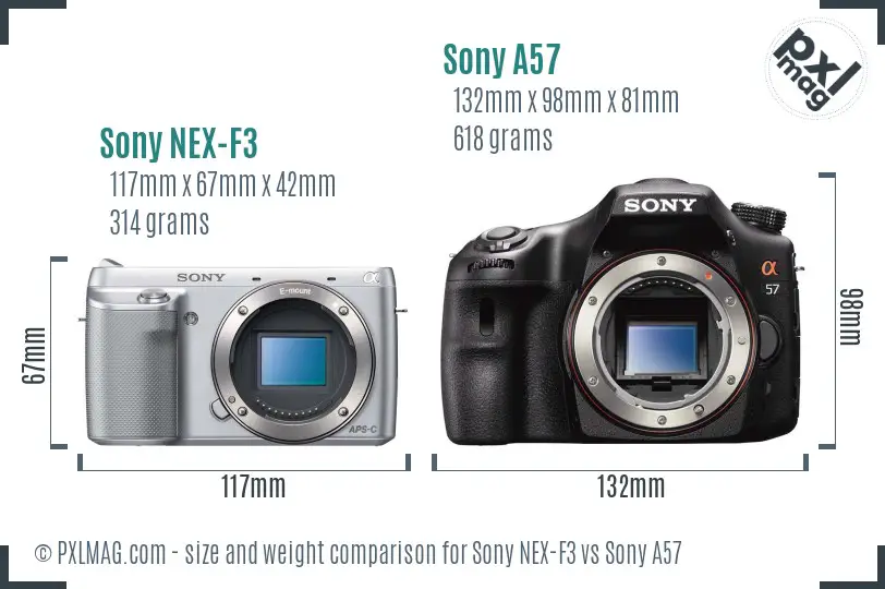 Sony NEX-F3 vs Sony A57 size comparison