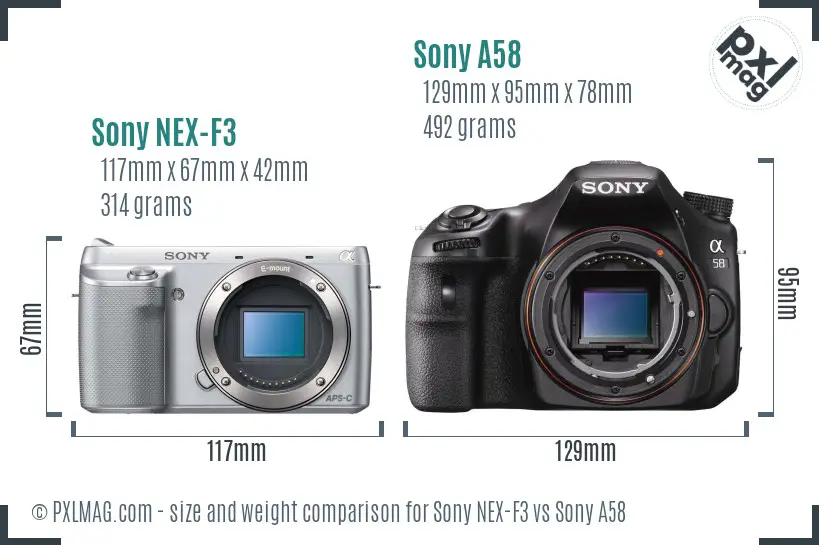 Sony NEX-F3 vs Sony A58 size comparison