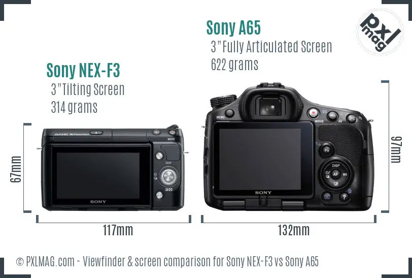 Sony NEX-F3 vs Sony A65 Screen and Viewfinder comparison