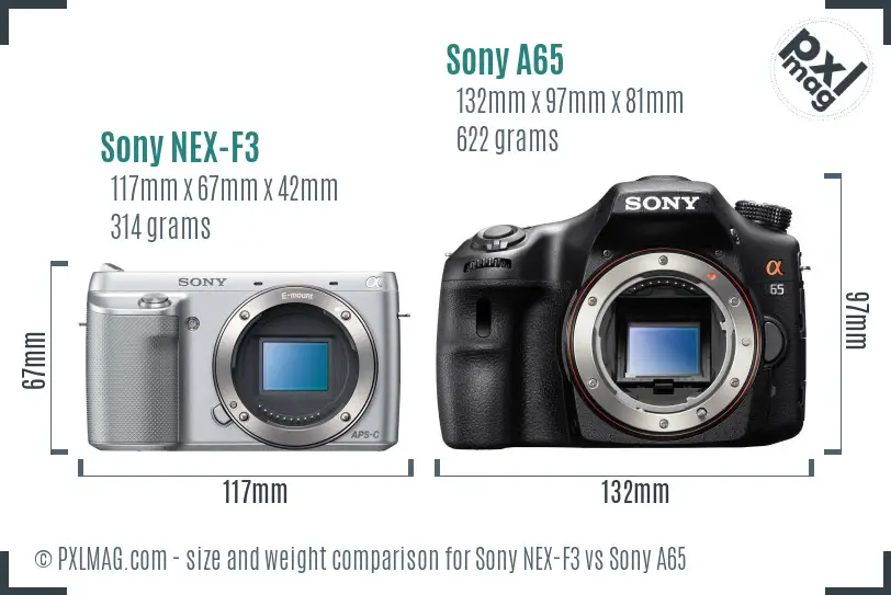 Sony NEX-F3 vs Sony A65 size comparison