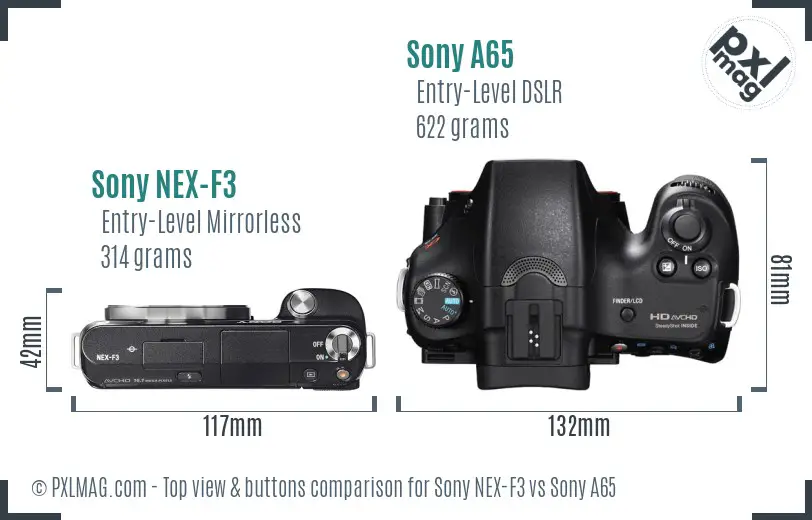 Sony NEX-F3 vs Sony A65 top view buttons comparison