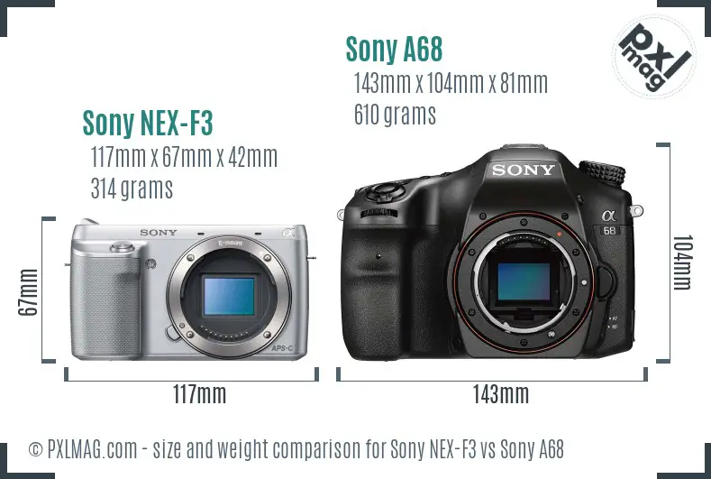 Sony NEX-F3 vs Sony A68 size comparison