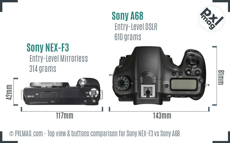 Sony NEX-F3 vs Sony A68 top view buttons comparison