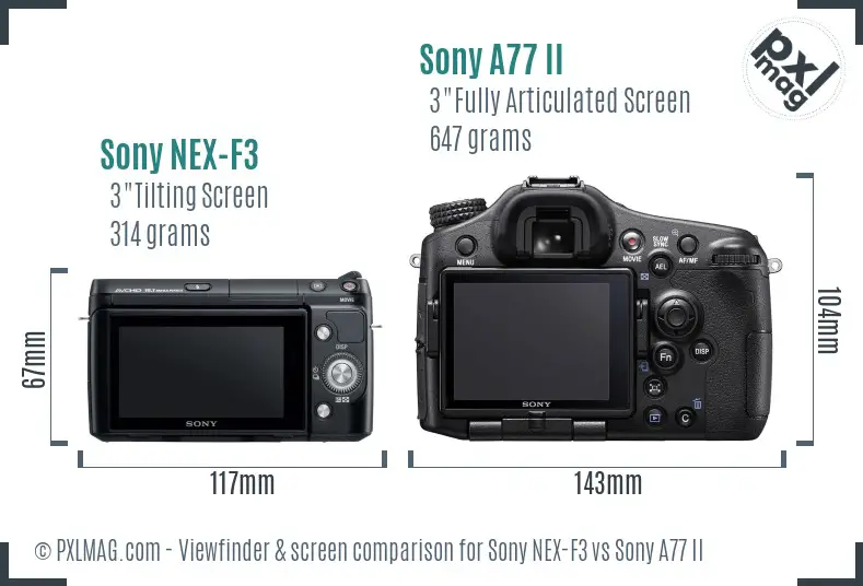 Sony NEX-F3 vs Sony A77 II Screen and Viewfinder comparison