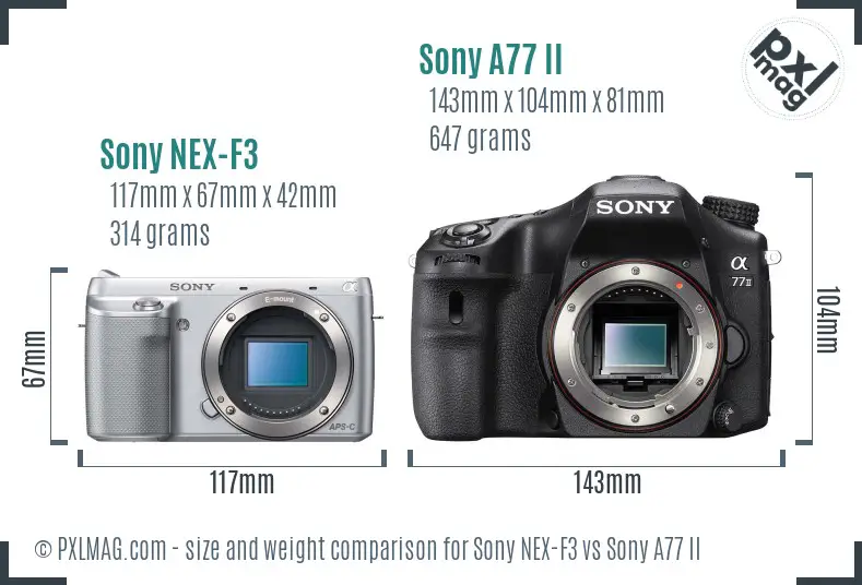 Sony NEX-F3 vs Sony A77 II size comparison