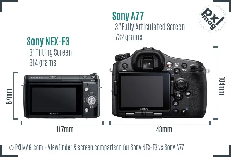 Sony NEX-F3 vs Sony A77 Screen and Viewfinder comparison