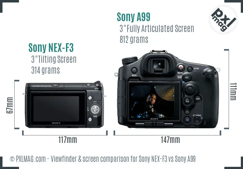 Sony NEX-F3 vs Sony A99 Screen and Viewfinder comparison