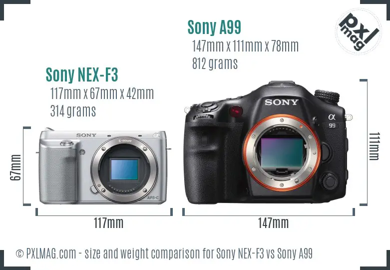 Sony NEX-F3 vs Sony A99 size comparison
