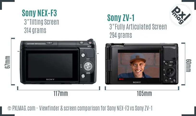 Sony NEX-F3 vs Sony ZV-1 Screen and Viewfinder comparison