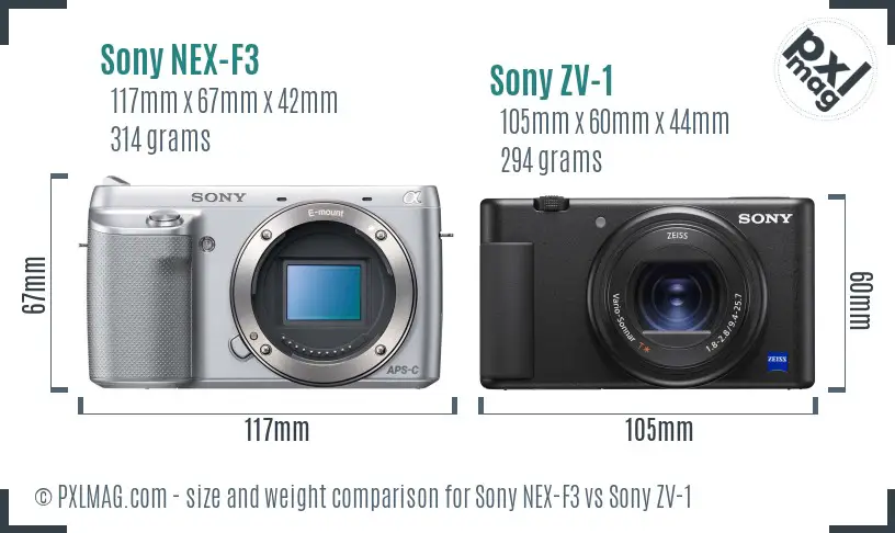 Sony NEX-F3 vs Sony ZV-1 size comparison