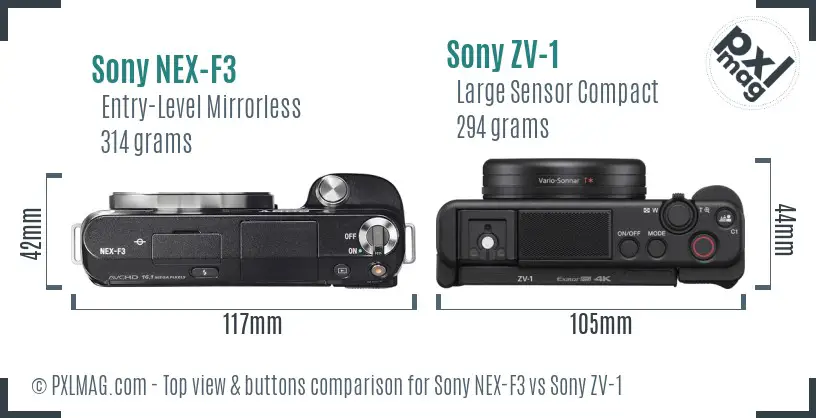 Sony NEX-F3 vs Sony ZV-1 top view buttons comparison