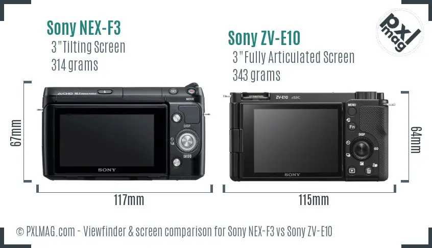 Sony NEX-F3 vs Sony ZV-E10 Screen and Viewfinder comparison