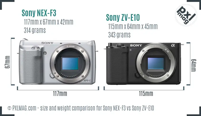 Sony NEX-F3 vs Sony ZV-E10 size comparison