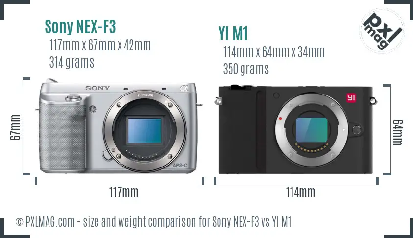 Sony NEX-F3 vs YI M1 size comparison