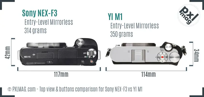 Sony NEX-F3 vs YI M1 top view buttons comparison