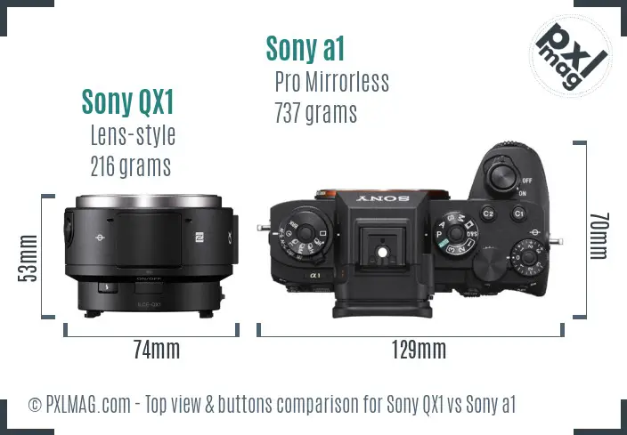 Sony QX1 vs Sony a1 top view buttons comparison