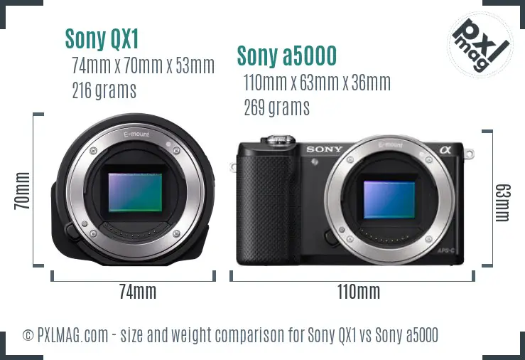 Sony QX1 vs Sony a5000 size comparison Sony QX1 vs Sony a5000 size comparison