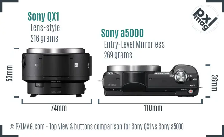 Sony QX1 vs Sony a5000 top view buttons comparison Sony QX1 vs Sony a5000 top view buttons comparison