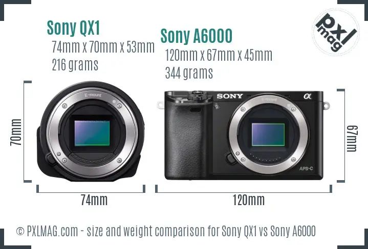 Sony QX1 vs Sony A6000 size comparison Sony QX1 vs Sony A6000 size comparison