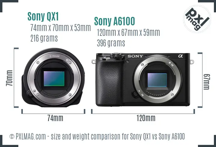 Sony QX1 vs Sony A6100 size comparison