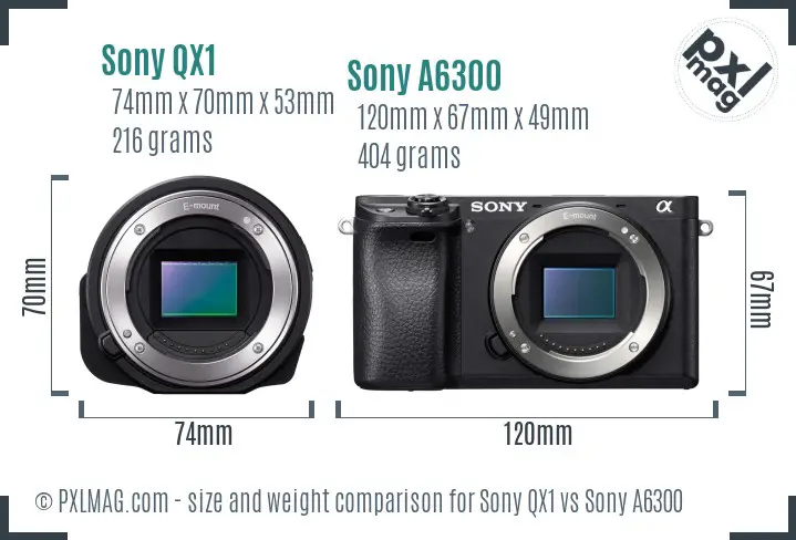 Sony QX1 vs Sony A6300 size comparison