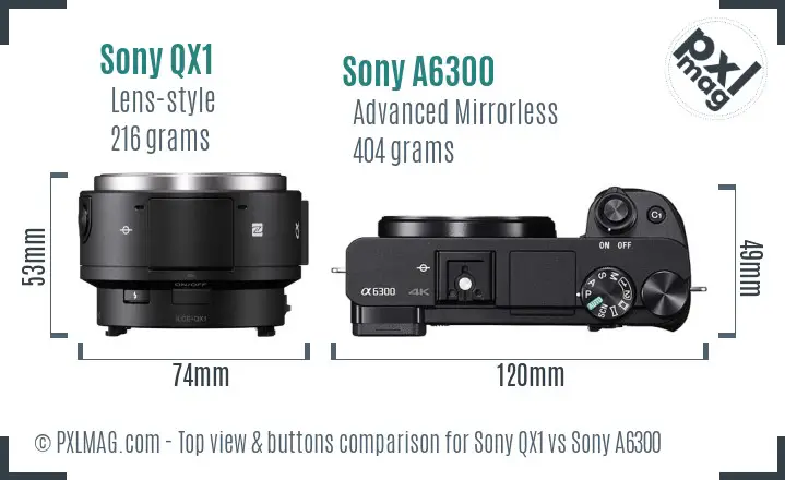 Sony QX1 vs Sony A6300 top view buttons comparison