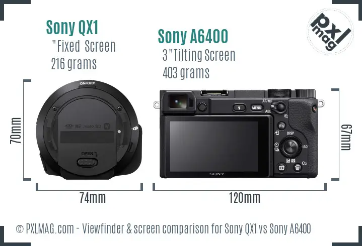 Sony QX1 vs Sony A6400 Screen and Viewfinder comparison