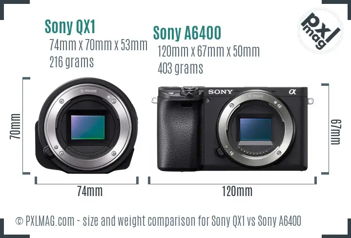 Sony QX1 vs Sony A6400 size comparison