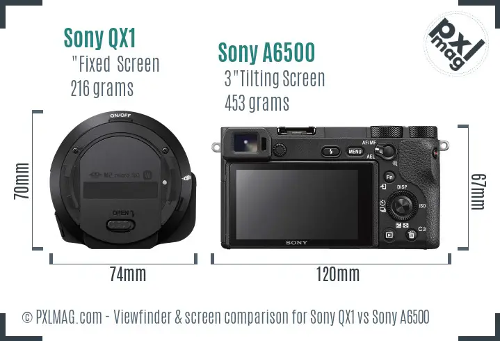 Sony QX1 vs Sony A6500 Screen and Viewfinder comparison