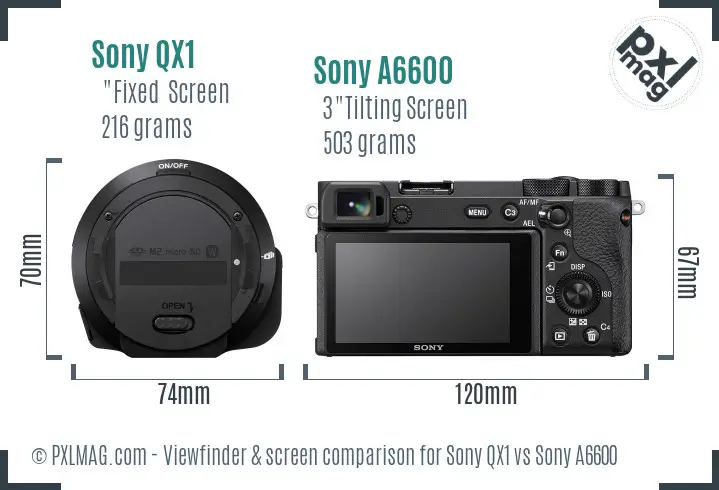 Sony QX1 vs Sony A6600 Screen and Viewfinder comparison