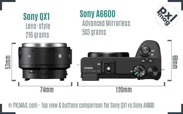 Sony QX1 vs Sony A6600 top view buttons comparison