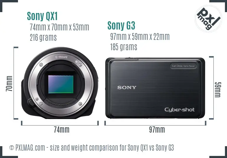 Sony QX1 vs Sony G3 size comparison