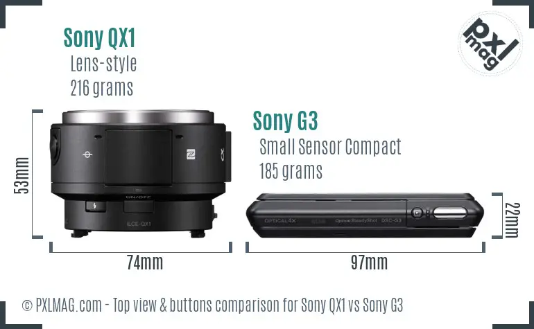 Sony QX1 vs Sony G3 top view buttons comparison