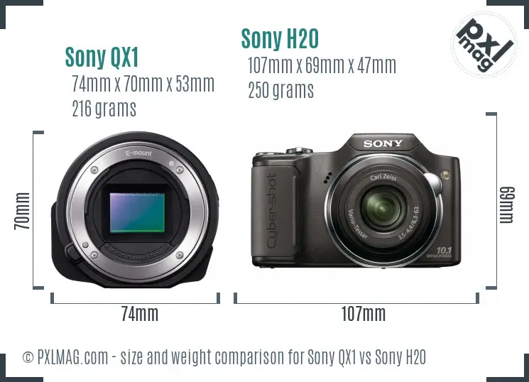 Sony QX1 vs Sony H20 size comparison