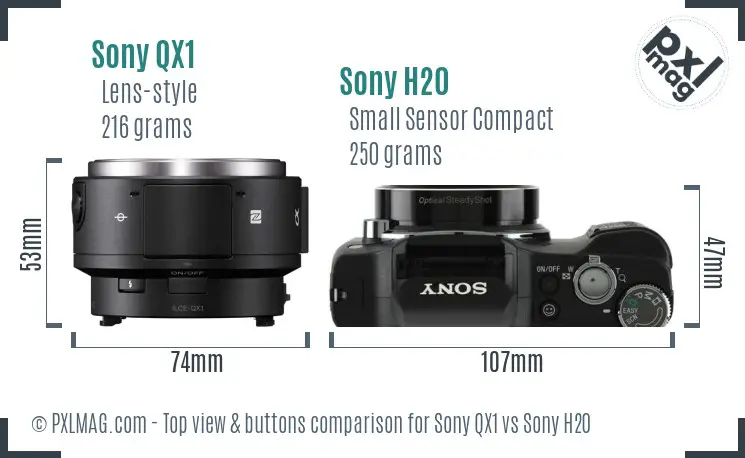 Sony QX1 vs Sony H20 top view buttons comparison
