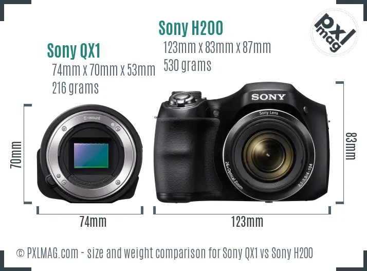 Sony QX1 vs Sony H200 size comparison