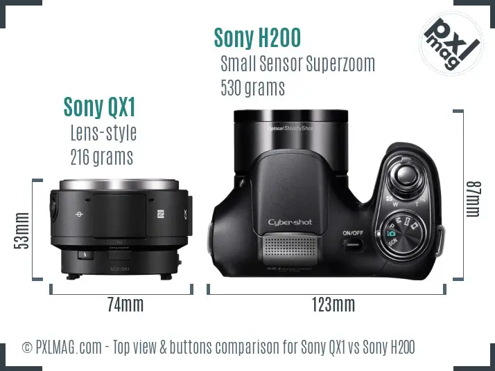 Sony QX1 vs Sony H200 top view buttons comparison