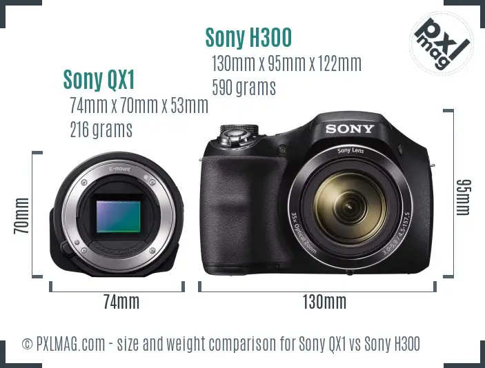 Sony QX1 vs Sony H300 size comparison