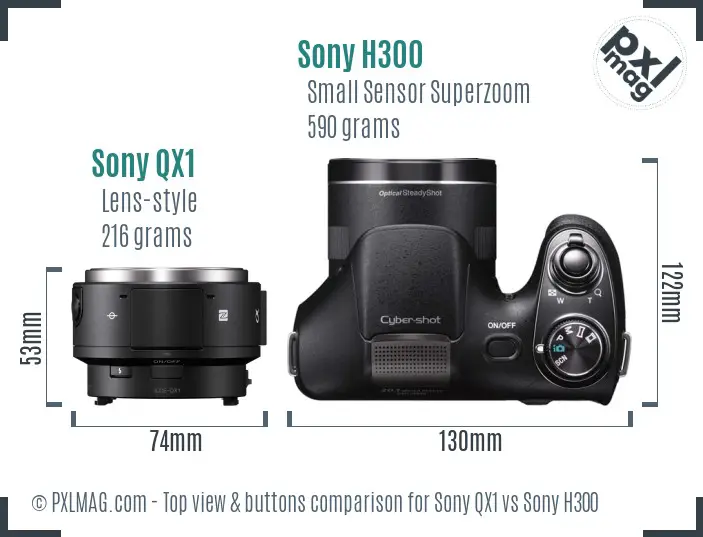 Sony QX1 vs Sony H300 top view buttons comparison