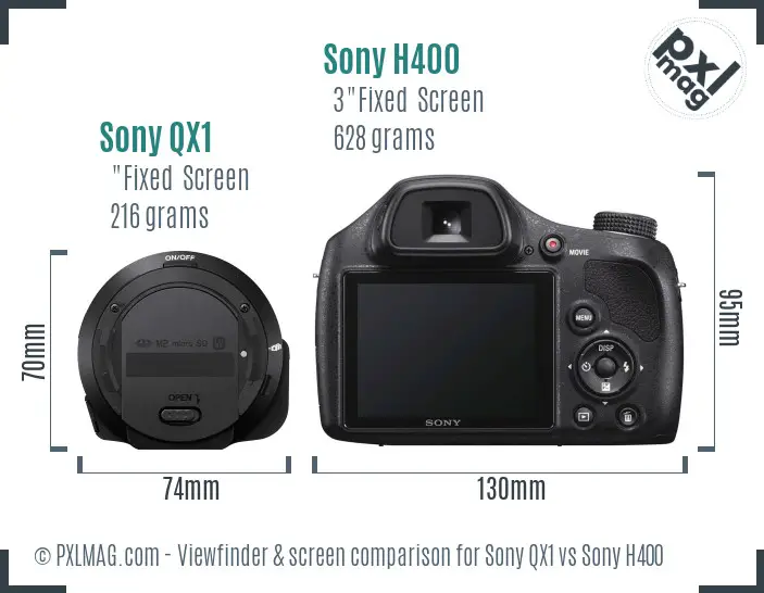 Sony QX1 vs Sony H400 Screen and Viewfinder comparison