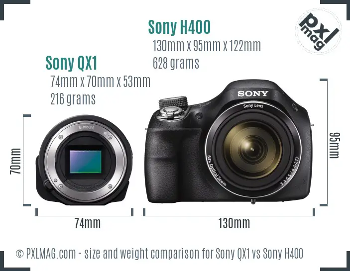 Sony QX1 vs Sony H400 size comparison