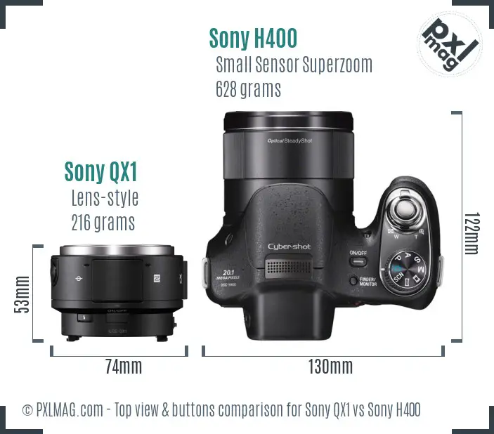 Sony QX1 vs Sony H400 top view buttons comparison
