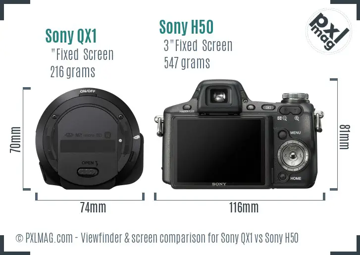 Sony QX1 vs Sony H50 Screen and Viewfinder comparison