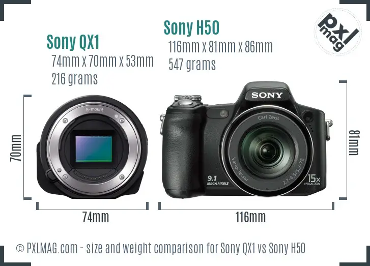 Sony QX1 vs Sony H50 size comparison