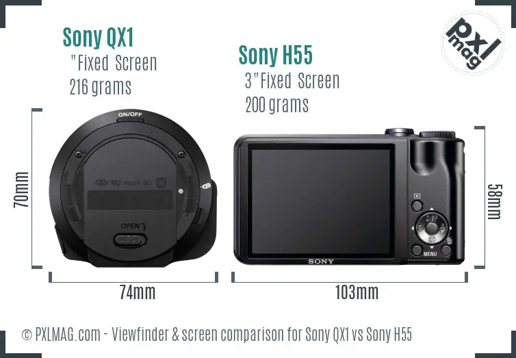 Sony QX1 vs Sony H55 Screen and Viewfinder comparison