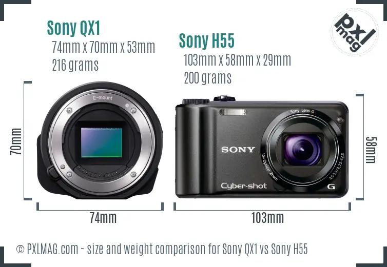 Sony QX1 vs Sony H55 size comparison