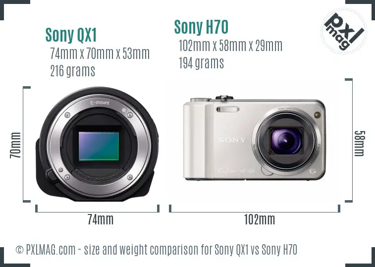 Sony QX1 vs Sony H70 size comparison
